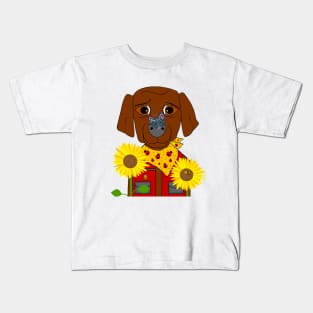 Dog With Sunflowers Kids T-Shirt